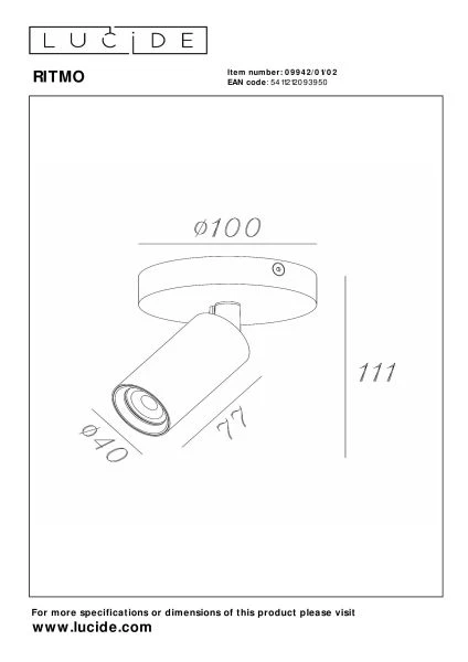 Lucide RITMO - Ceiling spotlight - Ø 10 cm - 1xGU10 (MR11) - Matt Gold / Brass - technical